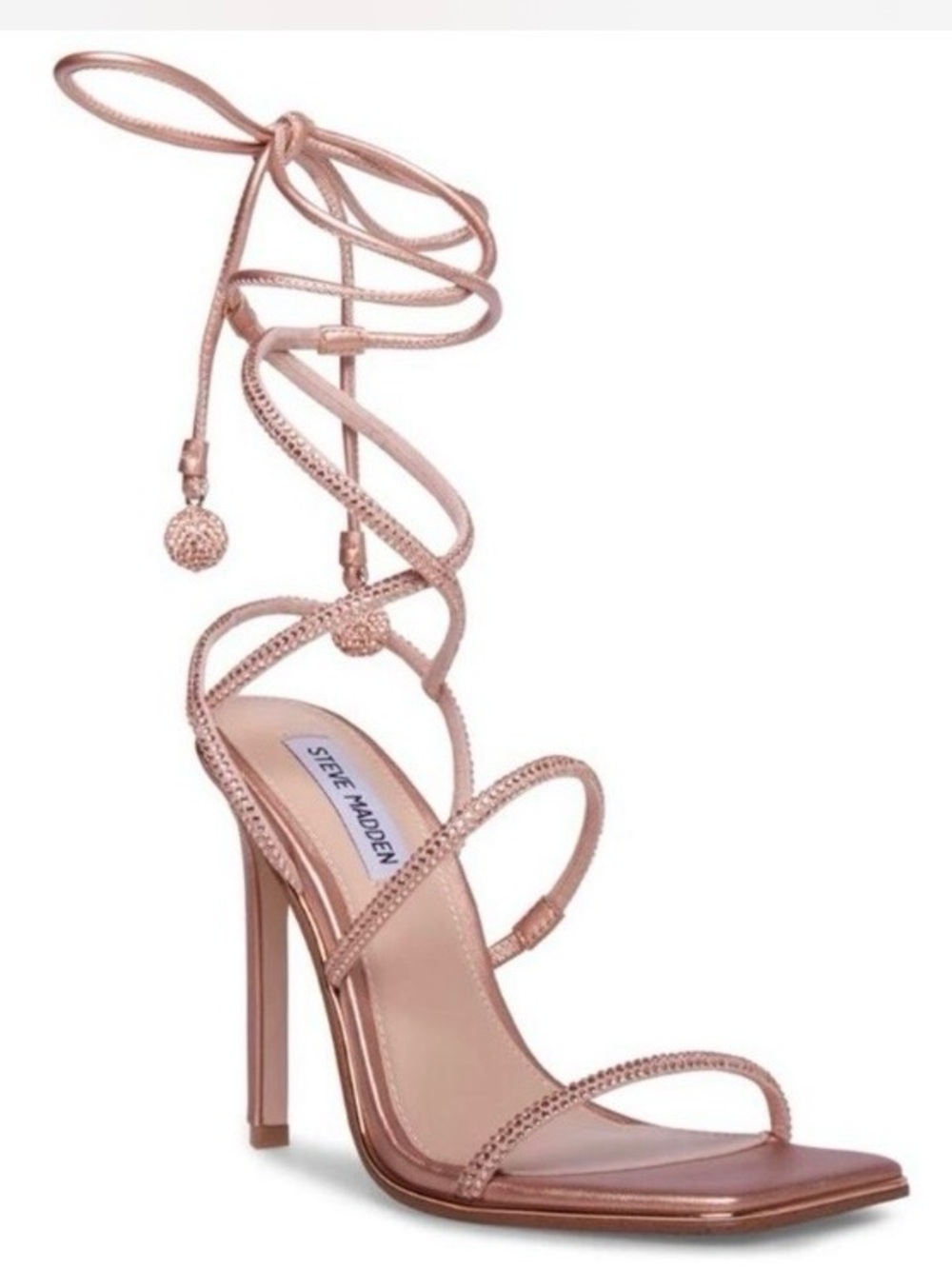 🆕{Steve Madden} Unveil Rose Gold Rhinestone-Embellished strappy Stiletto Sandals